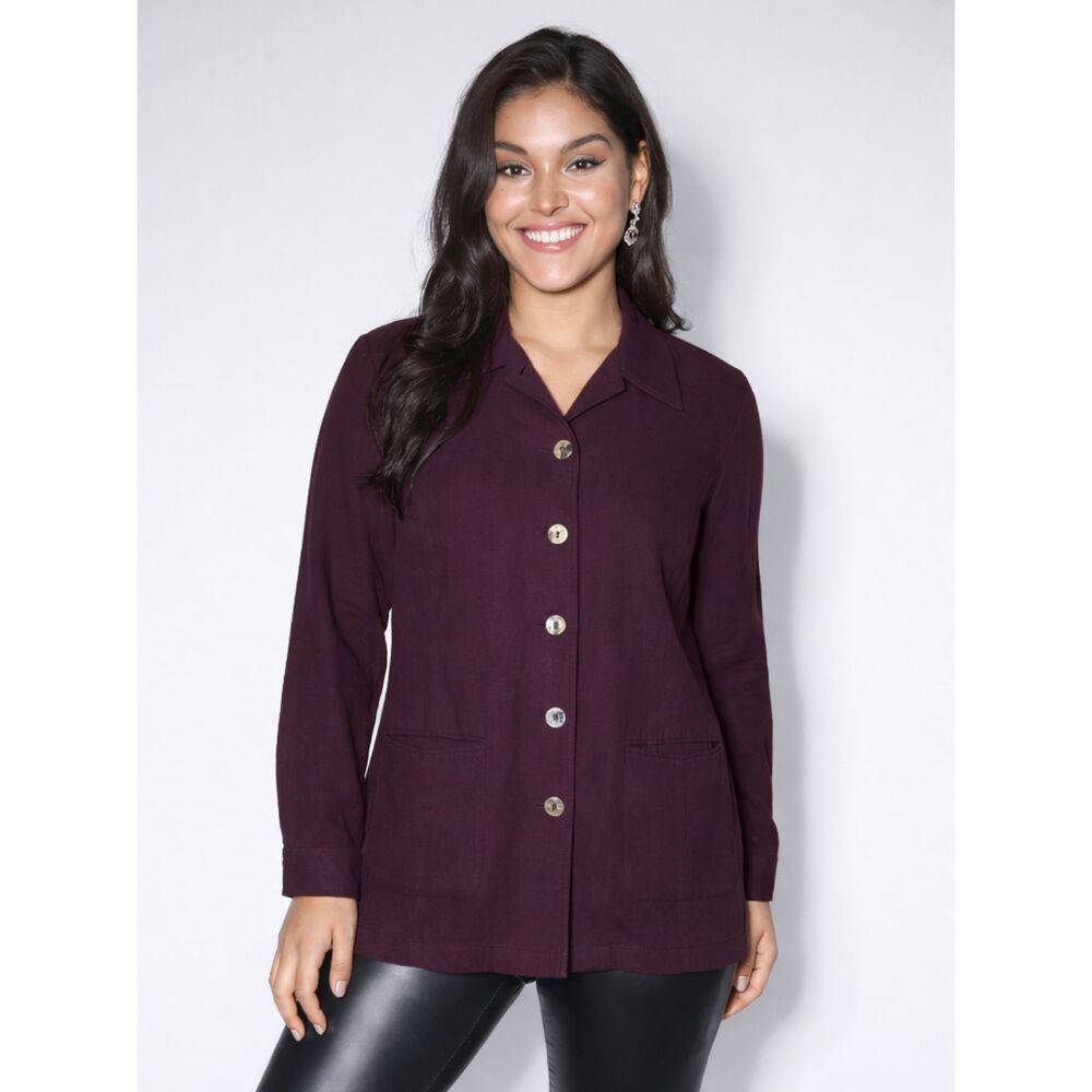 Amanda Smith Vintage 1990s Plum Linen Blend Blazer Jacket Womens Size 10